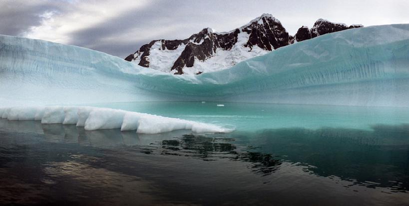Water pooled on Antarctic iceberg shelf